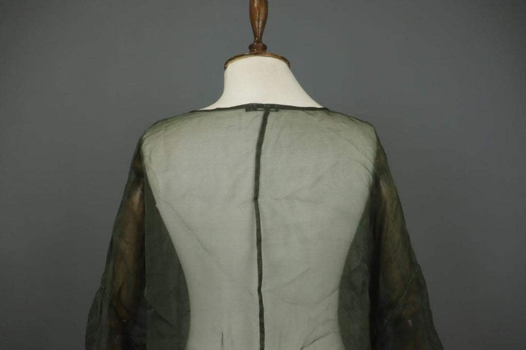 GRIZAS Green Long Sleeve Crew Neck Button Front Sheer Organza Blouse Top – Size L