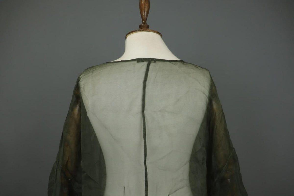 GRIZAS Green Long Sleeve Crew Neck Button Front Sheer Organza Blouse Top – Size L