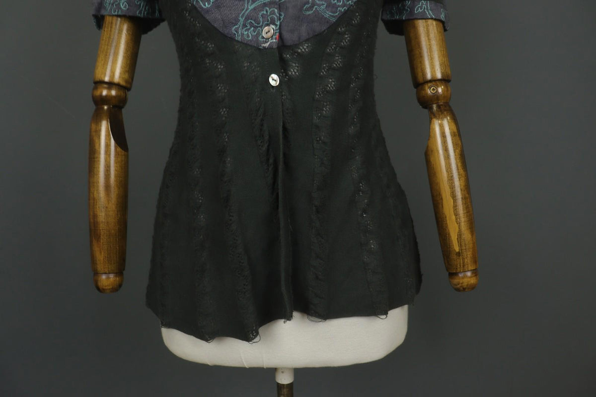 IVKO Multi Floral 100% Cotton Short Sleeve Collared Button Front Shirt Top Sz M