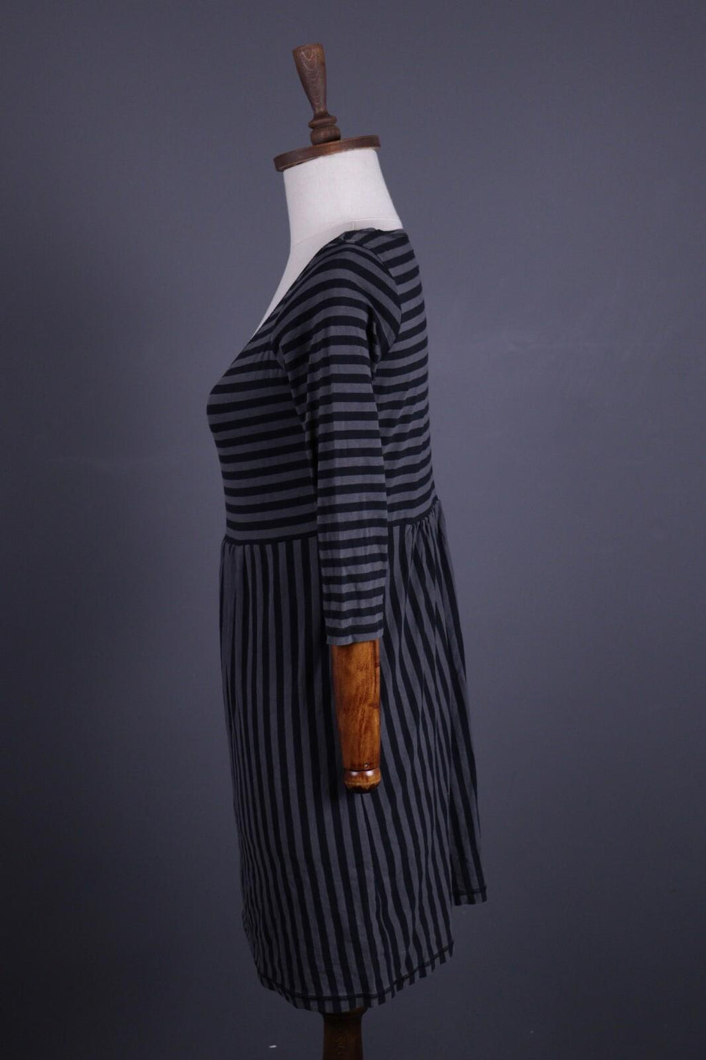 GUDRUN SJODEN Gray Stripe 3/4 Sleeve A-Line Midi Dress – Size S