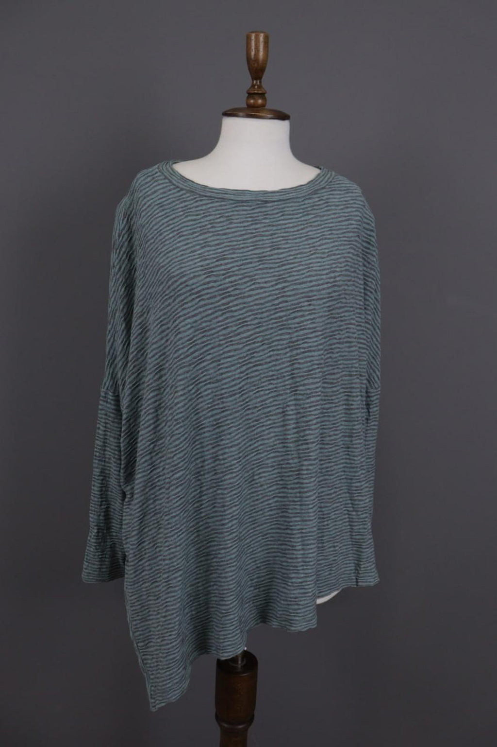 OSKA Green Black Striped Viscose Round Neck Asymmetrical Hem Blouse Top – Size 2