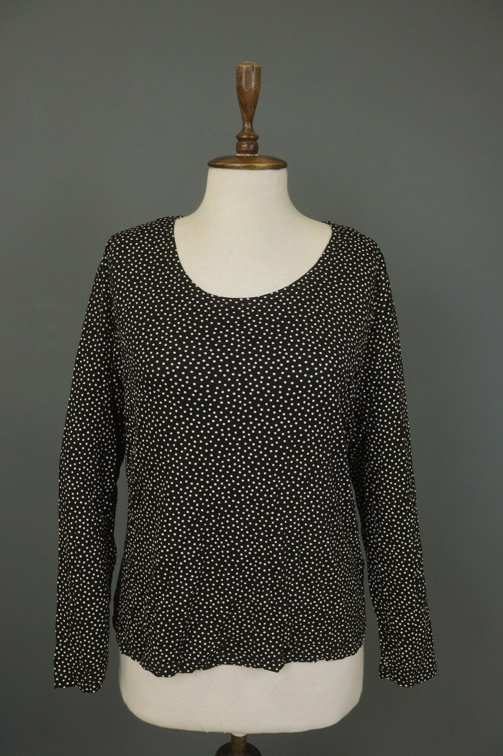 GUDRUN SJODEN Black White Polka Dot Lyocell Round Neck Pullover Sweater – Size L