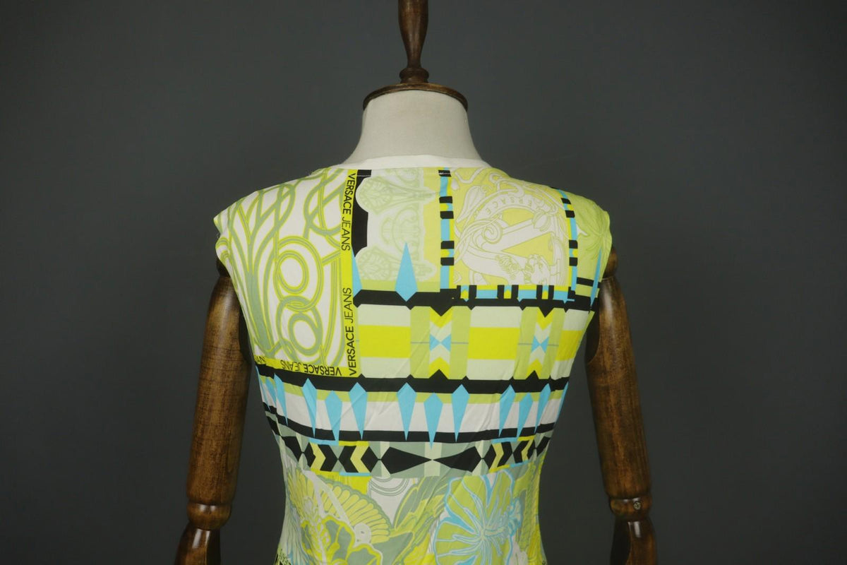 VERSACE JEANS Multicolor Geo Print Sleeveless Shoulder Button Blouse Top – Size 42
