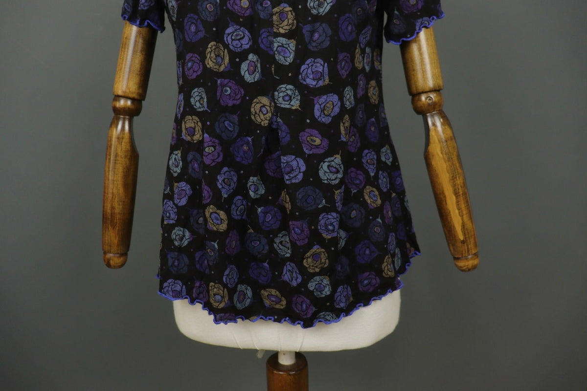 GUDRUN SJODEN Multi Floral Short Sleeve Round Neck Pullover T-Shirt Top – Size M