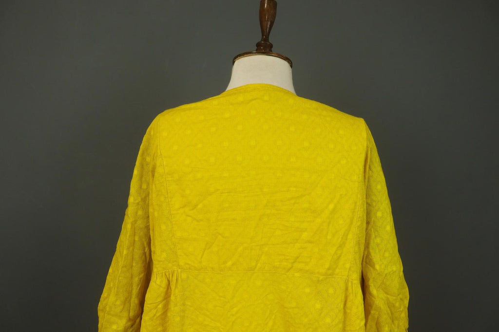 GUDRUN SJODEN Yellow Cotton Long Sleeve Round Neck Button Front Shirt Dress Sz M