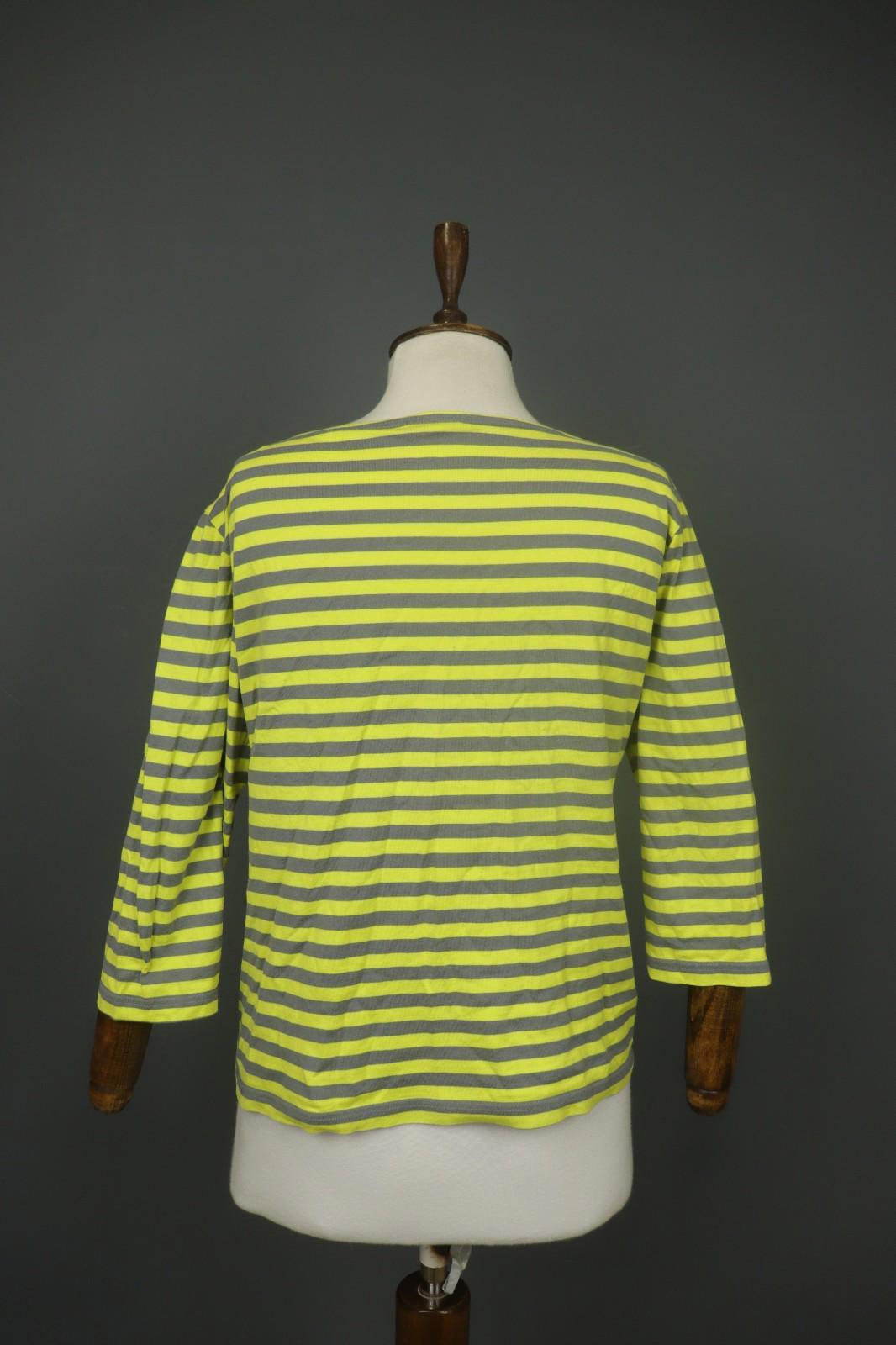 MARIMEKKO Original Yellow Gray Striped 100% Cotton 3/4 Sleeve Knit Top – Size L