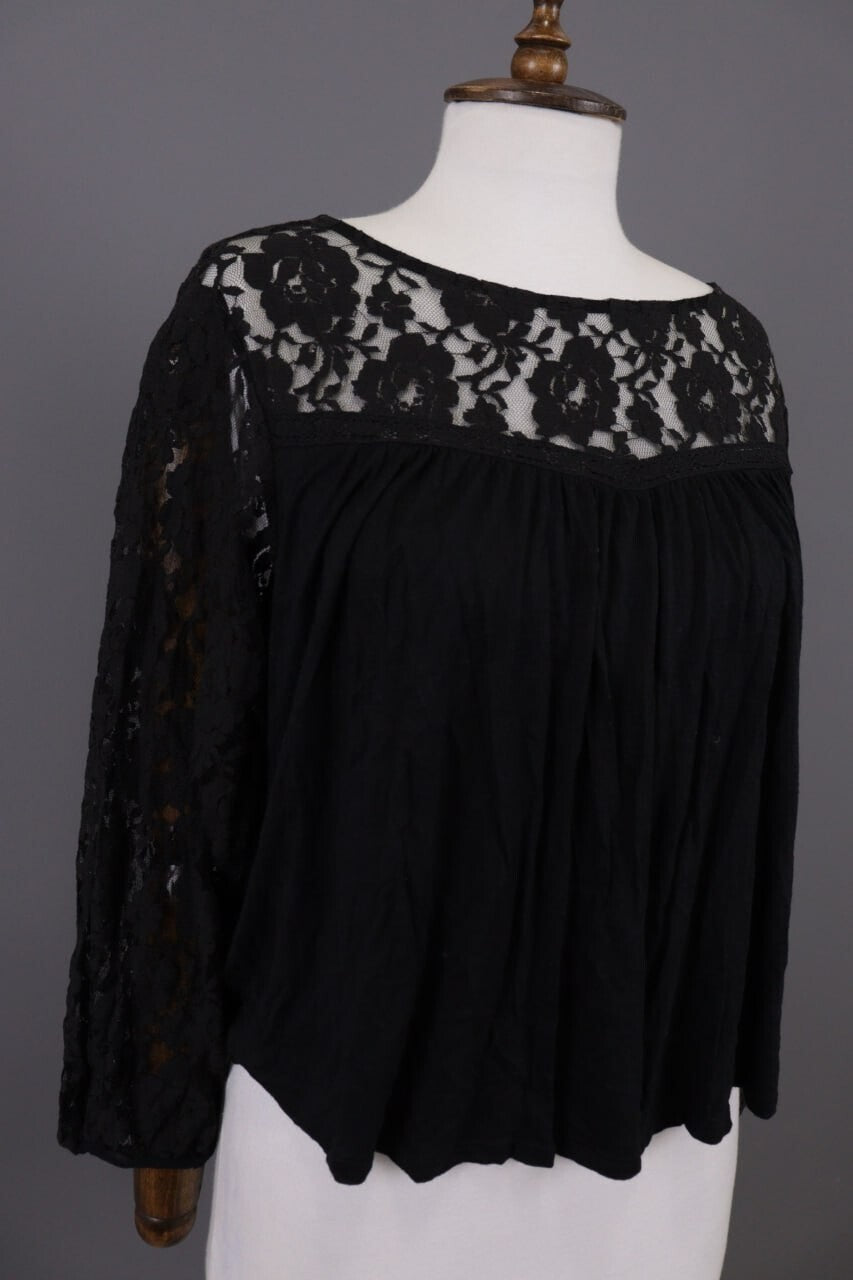 Denim & Supply Ralph Lauren Black Mesh Floral Blouse Top – Size XL