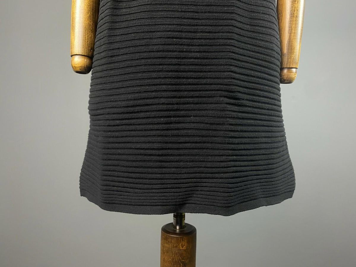 SARAH PACINI Black Wool Blend Ribbed Knee Leght Sheath Dress One Size