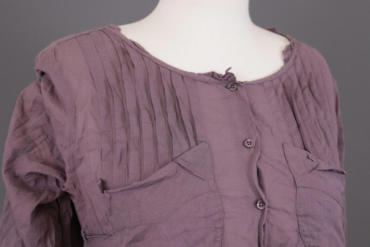 Cop. Copine Shirt Dress Purple Pleated Balloon Sleeve Button Front – Size 40
