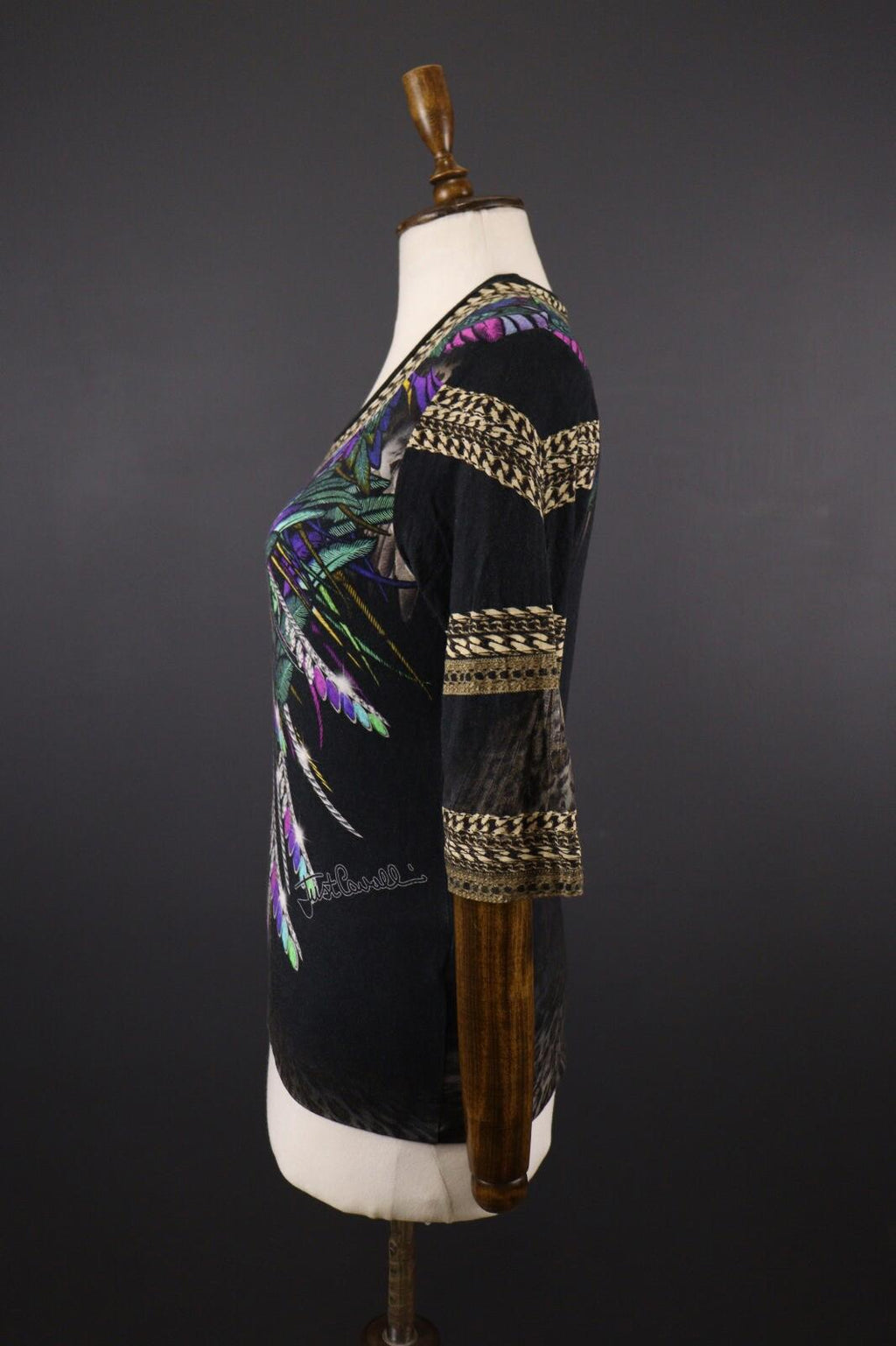 JUST CAVALLI Floral Paisley 3/4 Sleeve Top Shirt – Size S
