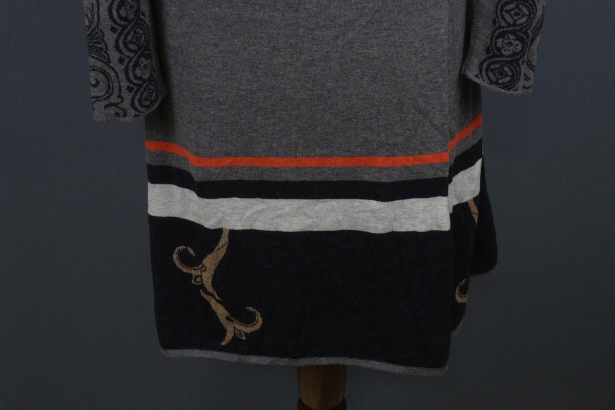 IVKO Black Gray 100% Wool Crew Neck Long Sleeve Fit & Flare Dress – Size 42