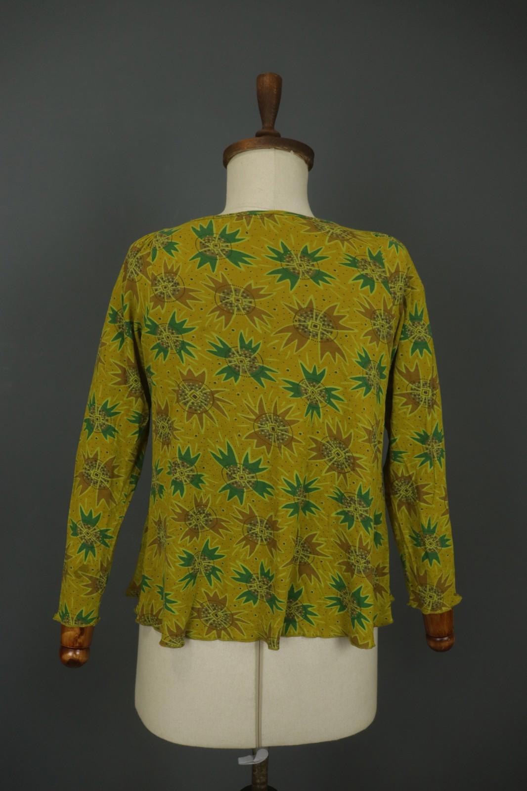 GUDRUN SJODEN Multi Geometric Long Sleeve Round Neck Pullover Blouse Top – Size S