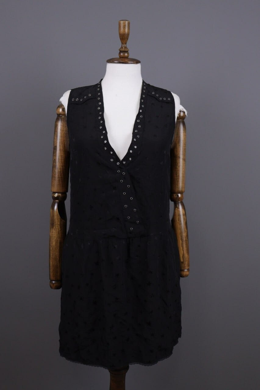 Zadig & Voltaire Deluxe Star Printed Sleeveless Black Tank Knee Length Dress