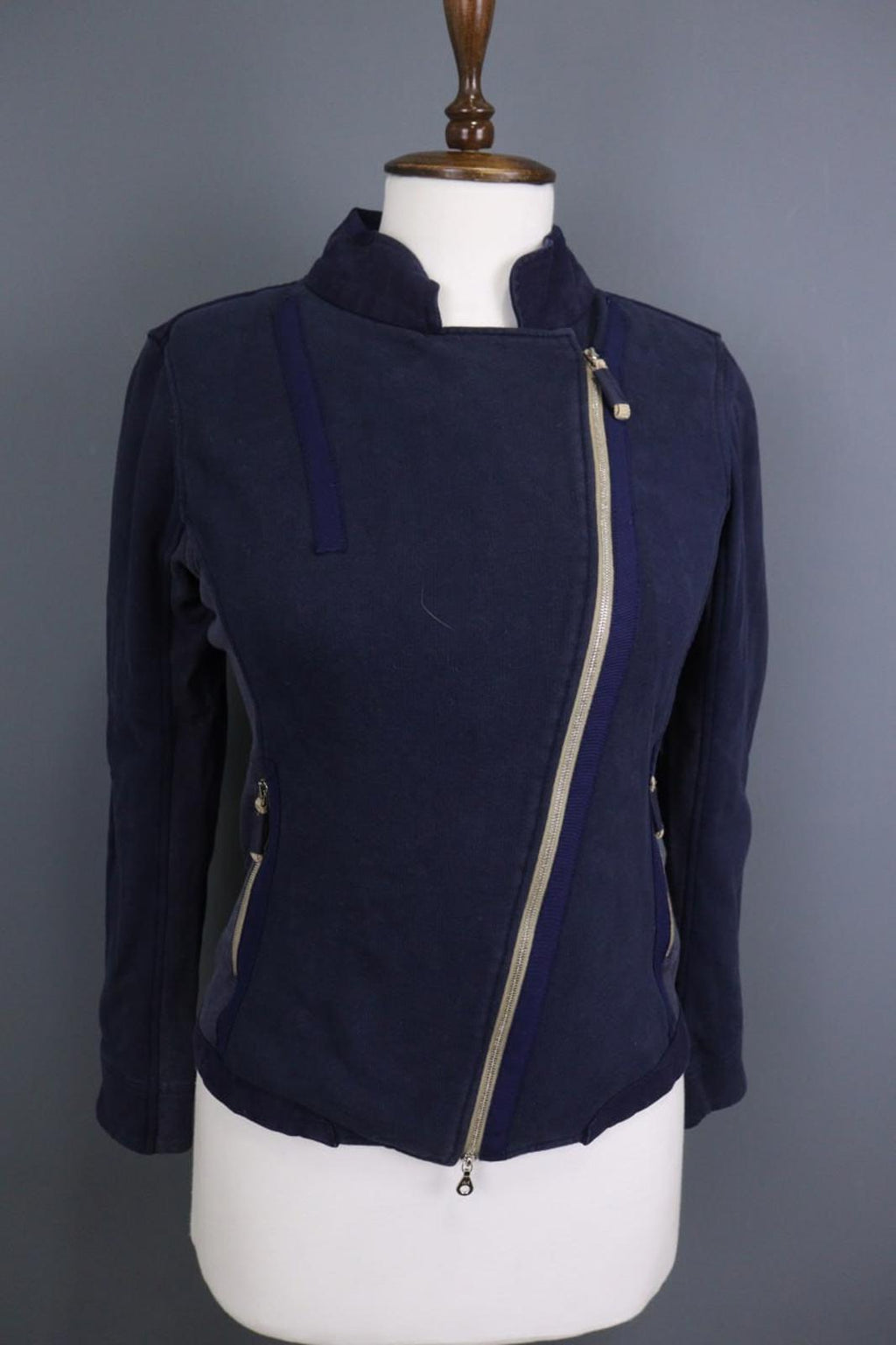FRAUENSCHUH Blue 100%Cotton Mock Neck Long Sleeve Zipper Pockets Jacket – Size 2