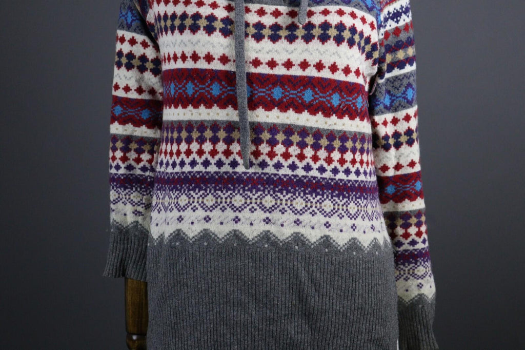 LOVE MOSCHINO Colorful Fair Isle Knit Hoodie Sweater – Size 42