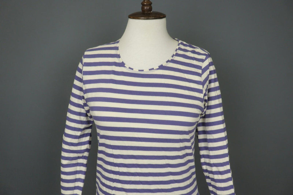 GUDRUN SJODEN Purple White Striped Cotton Crew Neck Pullover Shirt Top – Size XS