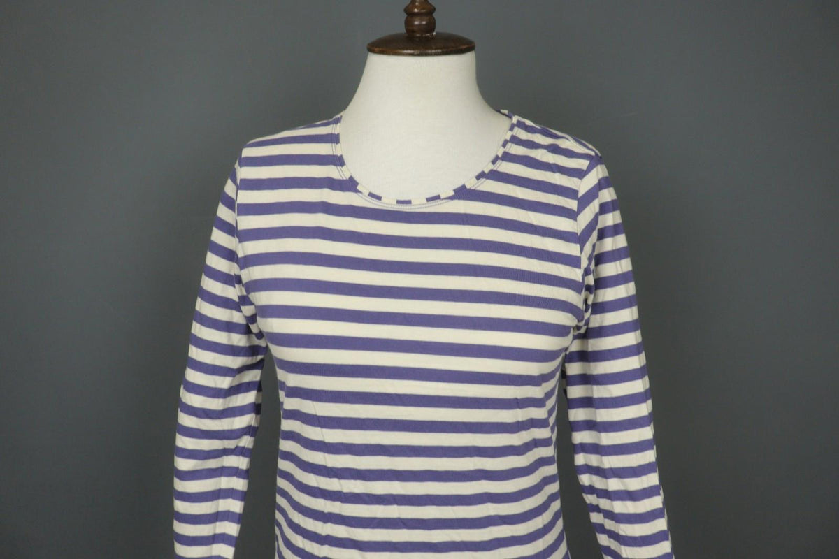 GUDRUN SJODEN Purple White Striped Cotton Crew Neck Pullover Shirt Top – Size XS