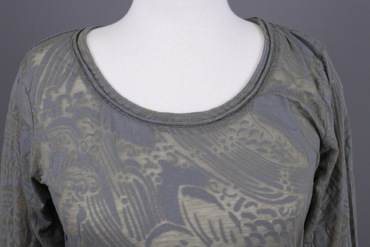Rundholz Gray Floral Mesh Knit Lightweight Distressed Lagenlook Pullover – Size L