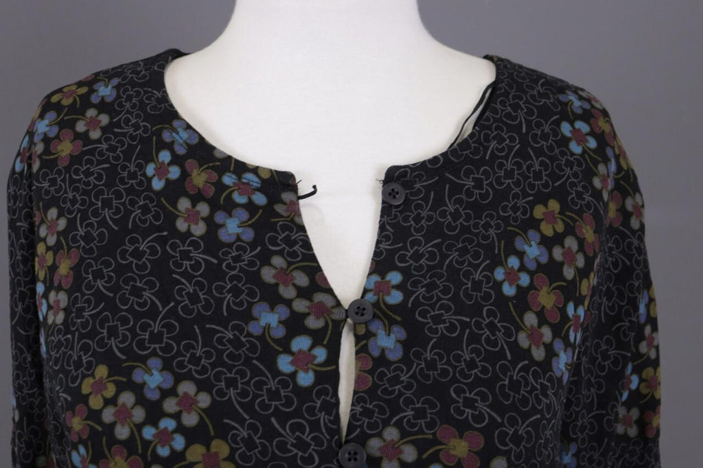 GUDRUN SJODEN Black Floral Oversized Long Sleeve Blouson Midi Dress – Size M