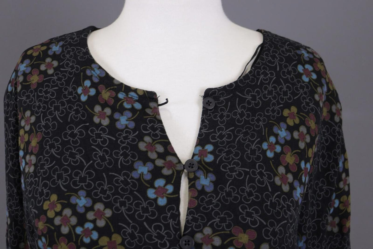 GUDRUN SJODEN Black Floral Oversized Long Sleeve Blouson Midi Dress – Size M