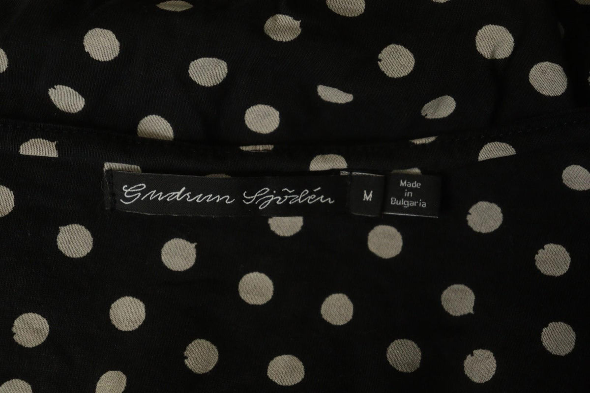 GUDRUN SJODEN Black White Polka Dot Casual Short Sleeve Pullover Knit Top – Size M