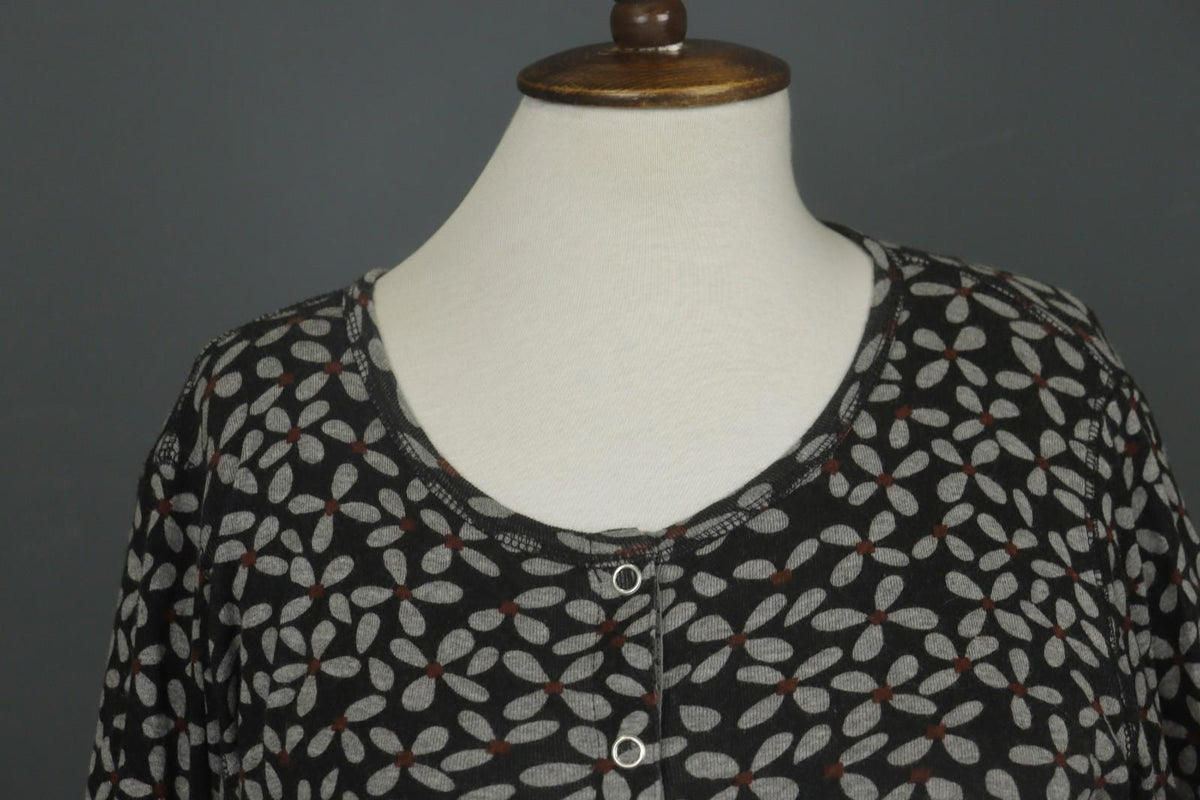 GUDRUN SJODEN Multi Floral Modal Long Sleeve Round Neck Button Front Top – Size M