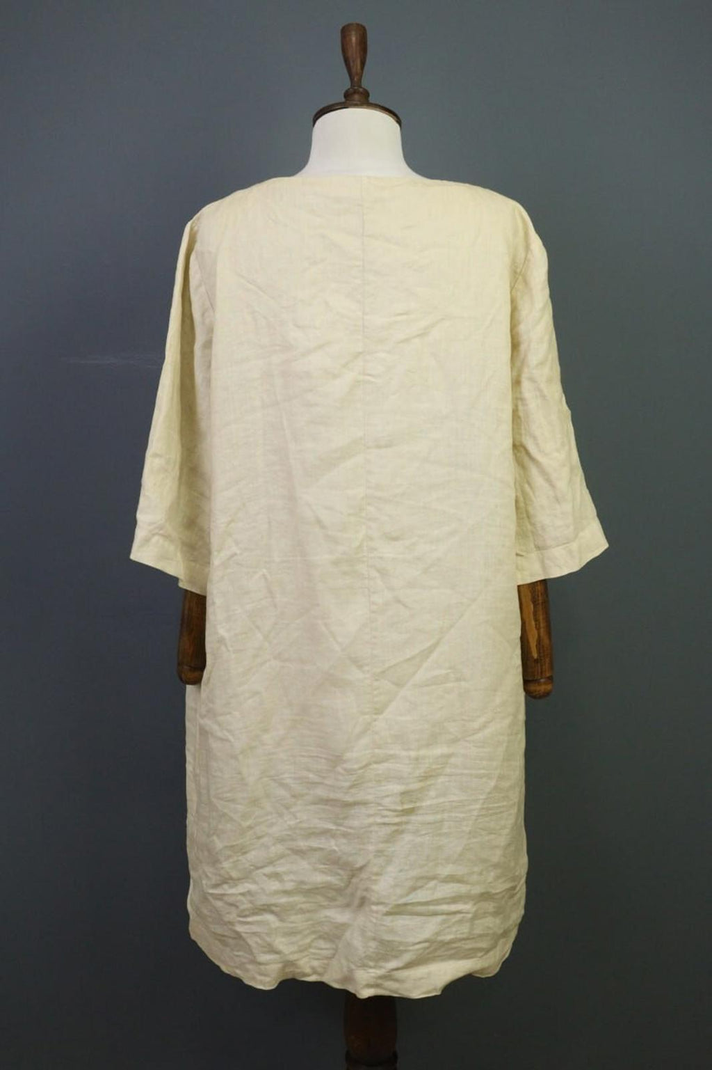 120% LINO Linen 3/4 Sleeve A-Line Lagenlook Blouson Long Dress – Size 48