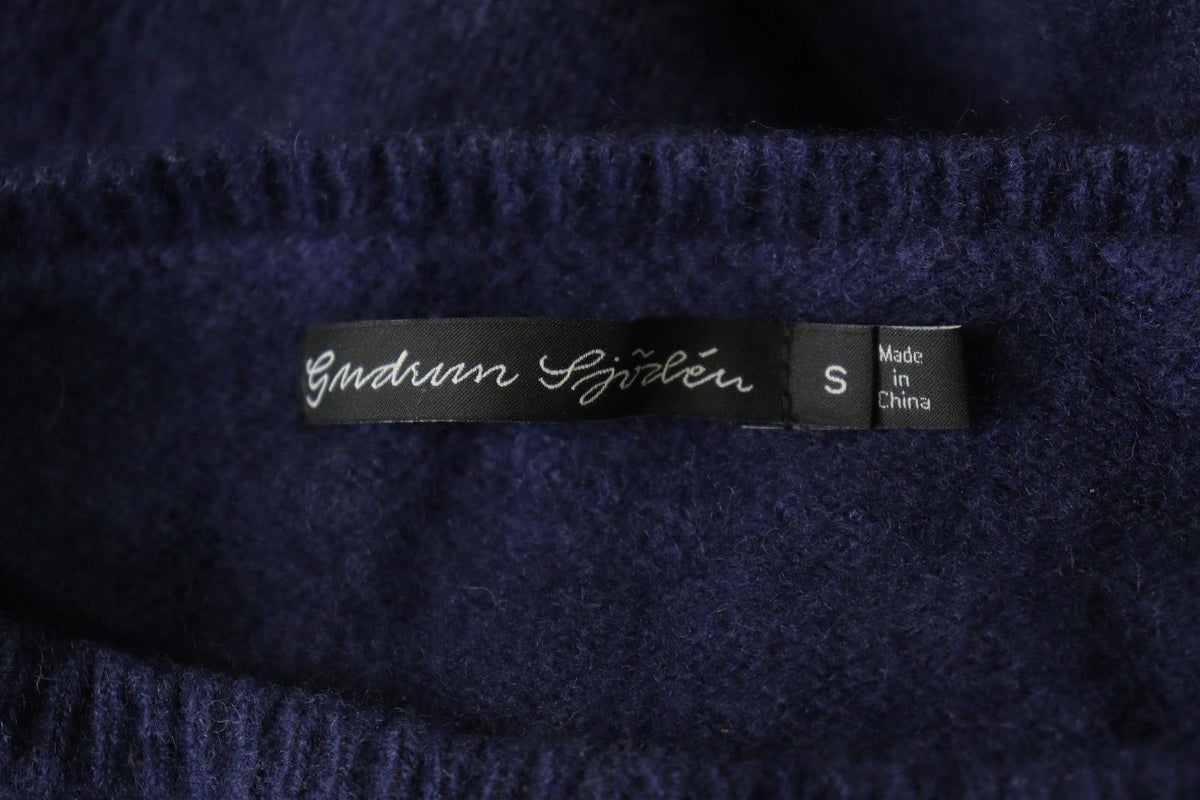 GUDRUN SJODEN Navy 100% Wool Knit Long Sleeve Round Neck Pullover Sweater – Size S