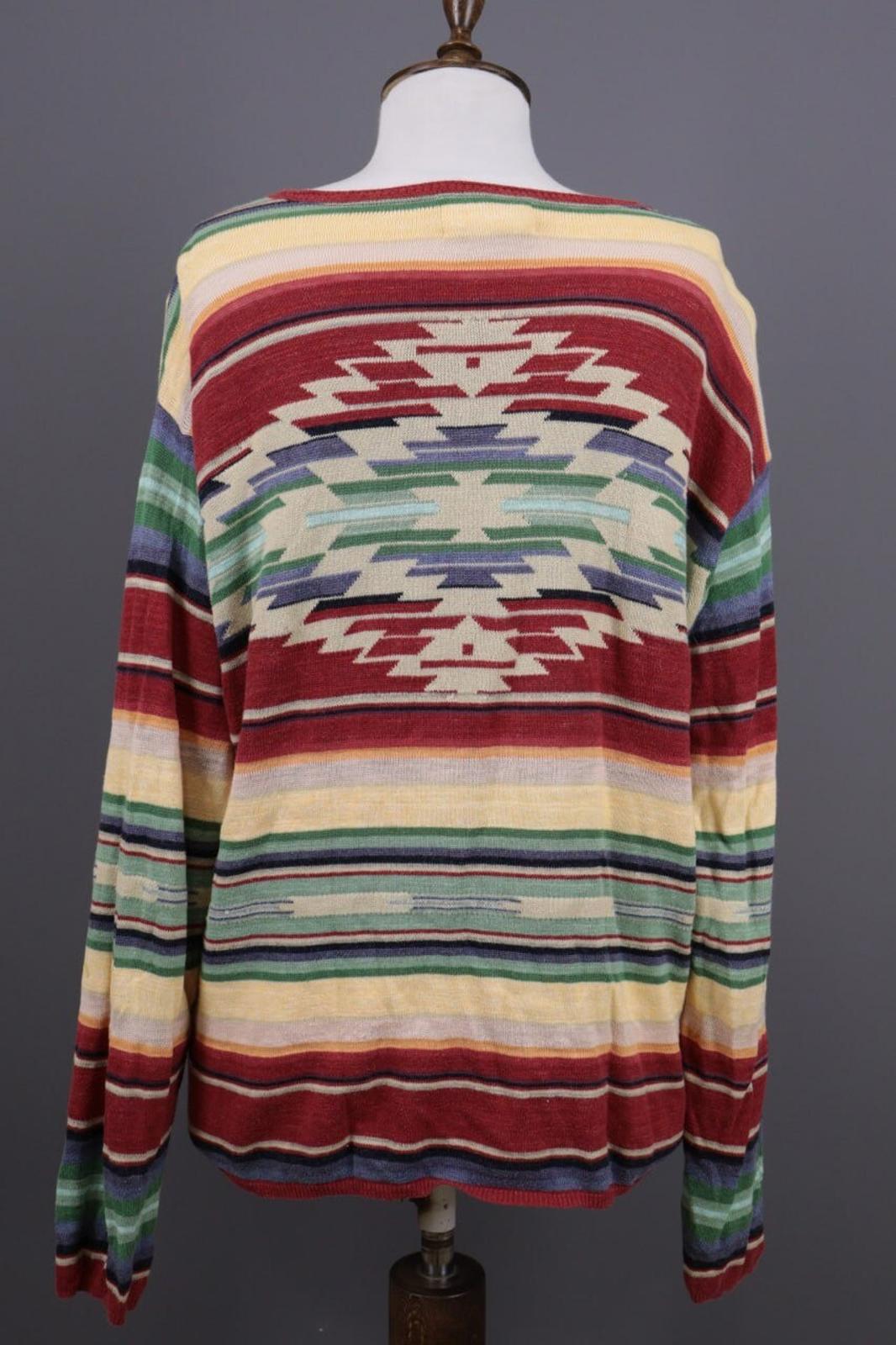 DENIM SUPPLY RALPH LAUREN Multicolor Aztec Linen Lagenlook Knited Sweater – Size L