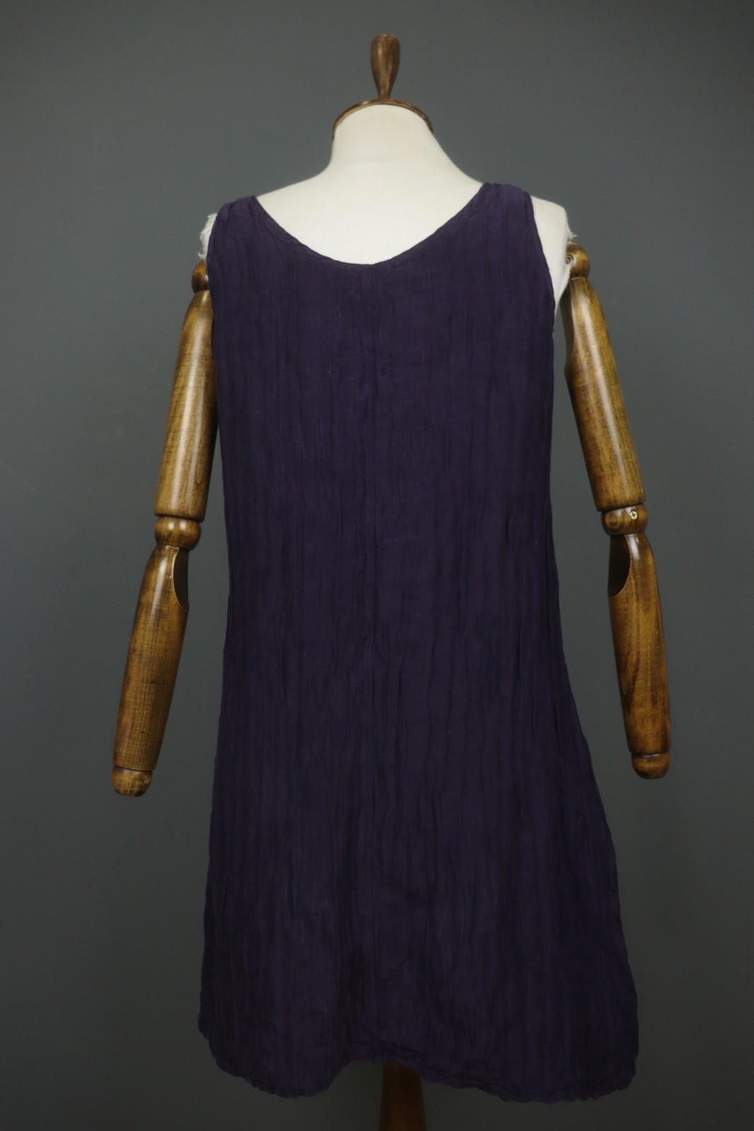 GRIZAS Purple Linen Regular Fit Wide Strap Scoop Neck Pullover Tank Dress – Size S