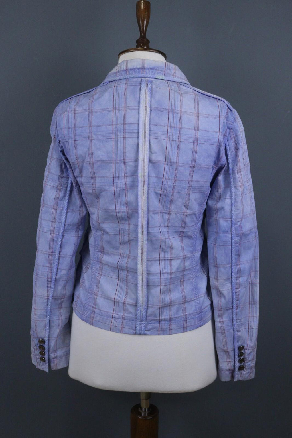 BNWT GALLIANO Blue Check Three Button Blazer Jacket – Size 26 / 40