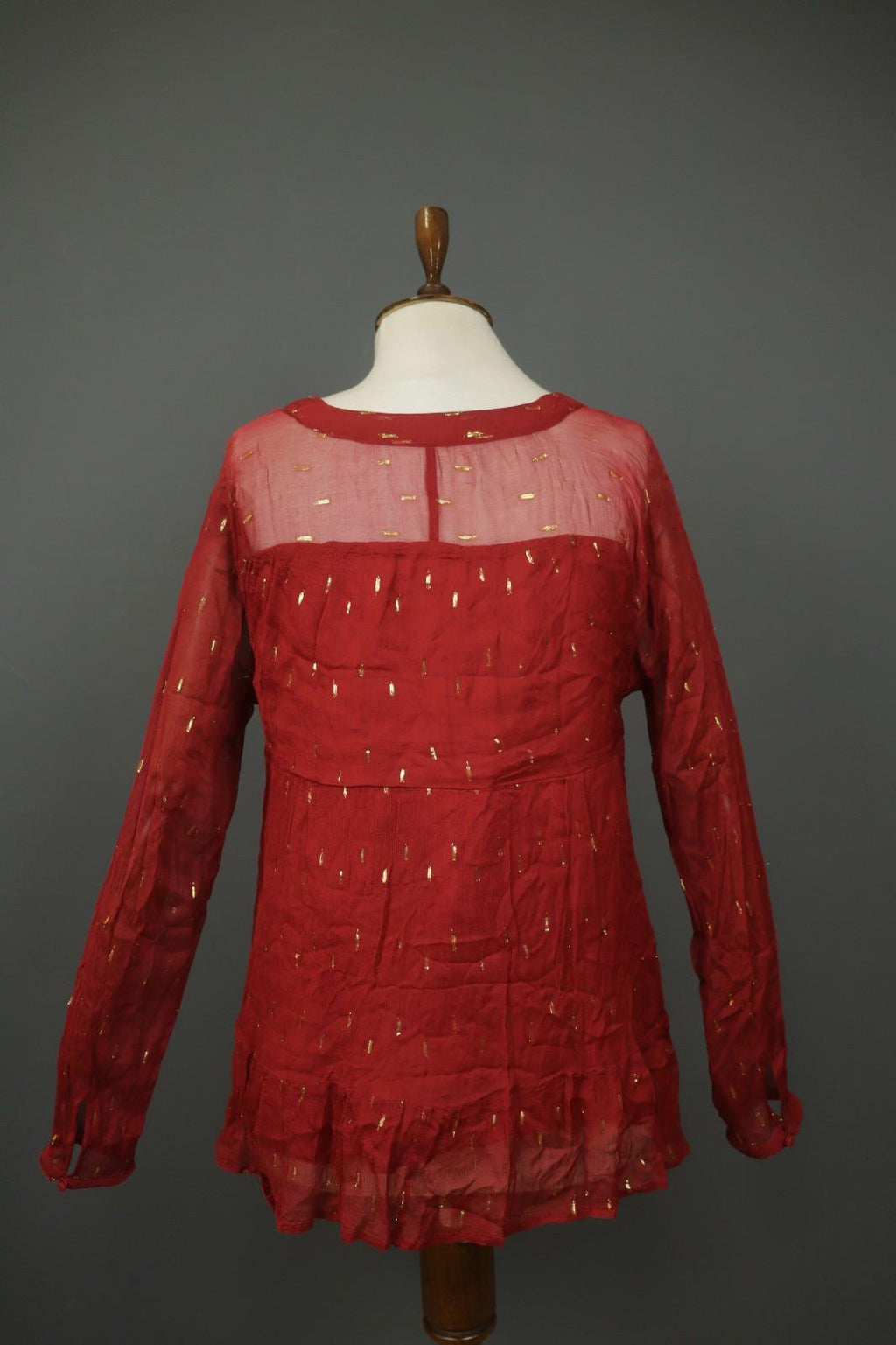 SEZANE Red Metallic Viscose V-Neck Summer Casual Pullover Blouse Top – Size 40