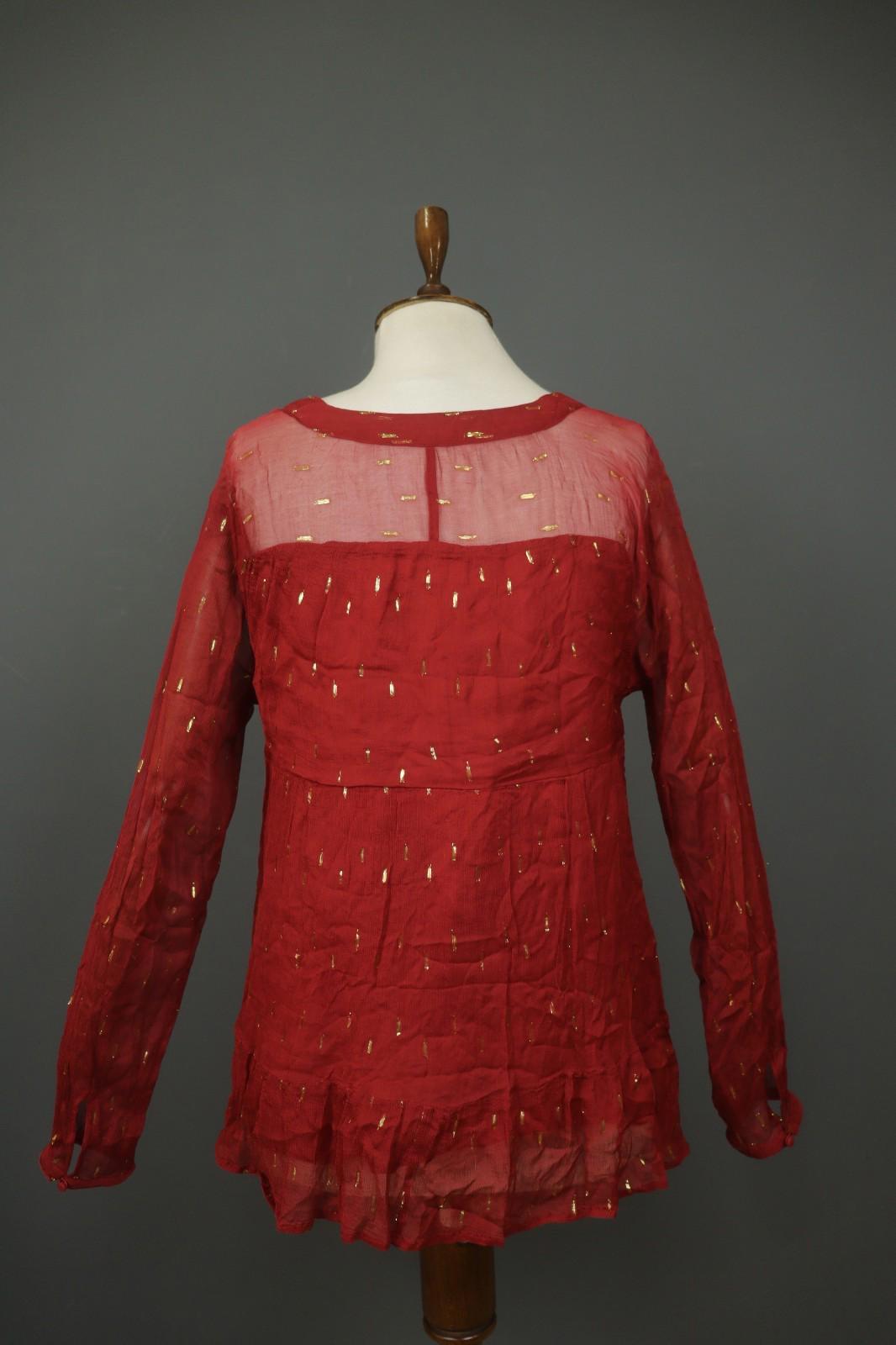 SEZANE Red Metallic Viscose V-Neck Summer Casual Pullover Blouse Top – Size 40