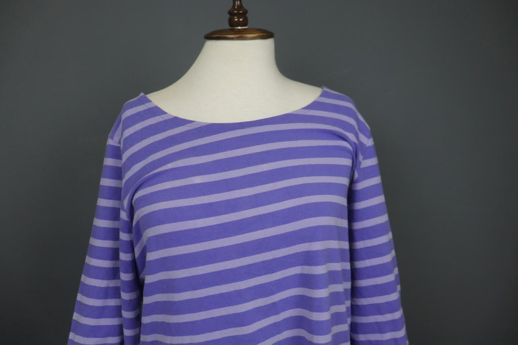 GUDRUN SJODEN Multi Stripe Cotton Long Sleeve Round Neck Pullover Tunic Top Sz L