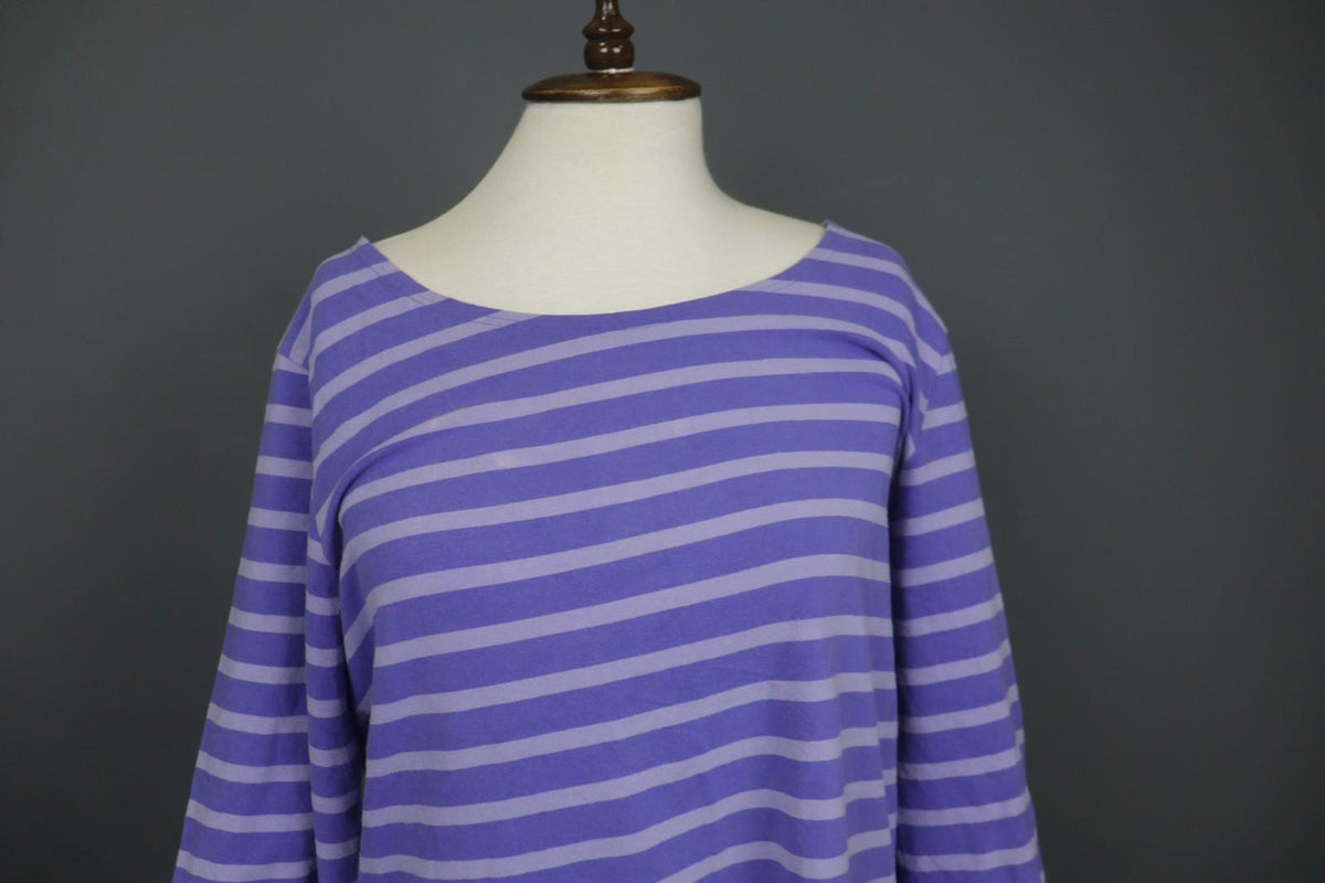 GUDRUN SJODEN Multi Stripe Cotton Long Sleeve Round Neck Pullover Tunic Top Sz L