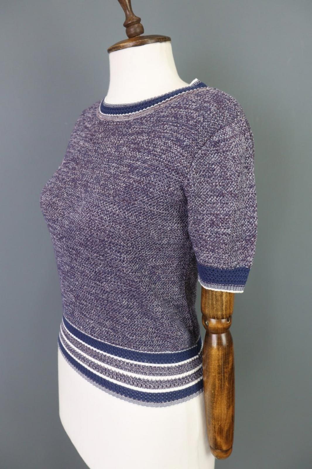 CHANEL Multicolor Knitted Crew Neck Short Sleeve Pullover Sweater – Size S / M