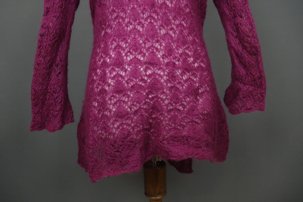 ANTHOLOGY AVOCA Pink Long Sleeve Button Front Asymmetrical Hem Crochet Dress