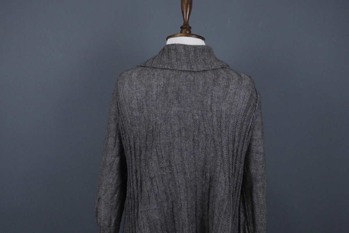 SARAH PACINI Gray Lagenlook Tight Knit Button Front Cardigan Sweater