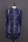 PHILOSOPHY Di Lorenzo Serafini Blue Floral Mesh Ruffle Long Sleeve A-Line Dress