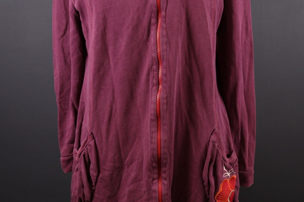 Deerberg Burgundy Floral Embroidered High Neck Full Zip Sweater – Size L