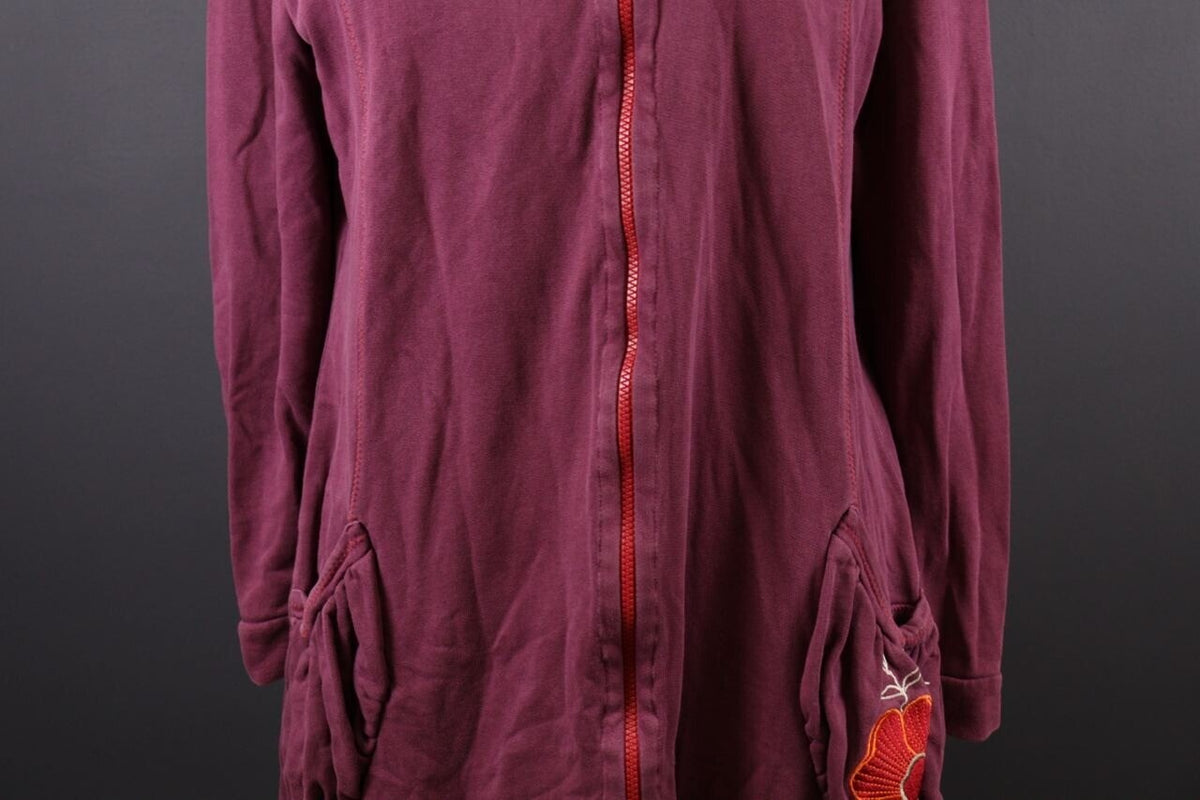 Deerberg Burgundy Floral Embroidered High Neck Full Zip Sweater – Size L