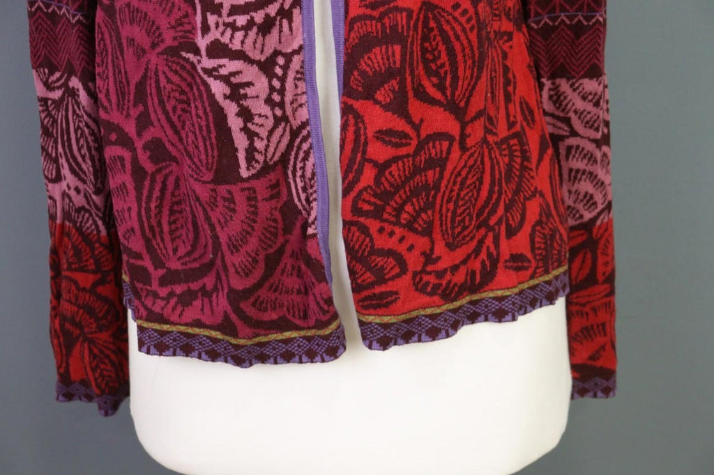 GUDRUN SJODEN Multicolor Printed Long Sleeve Button Front Cardigan Sweater Sz M