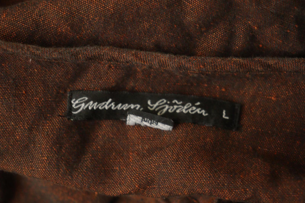 GUDRUN SJÖDEN Brown Lagenlook Linen Long Sleeve Button Front Shirt Dress – Size S