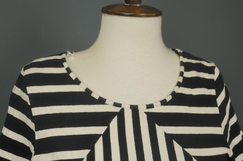 GUDRUN SJODEN Black White Striped 100% Cotton Round Neck Shift Dress – Size S – Used