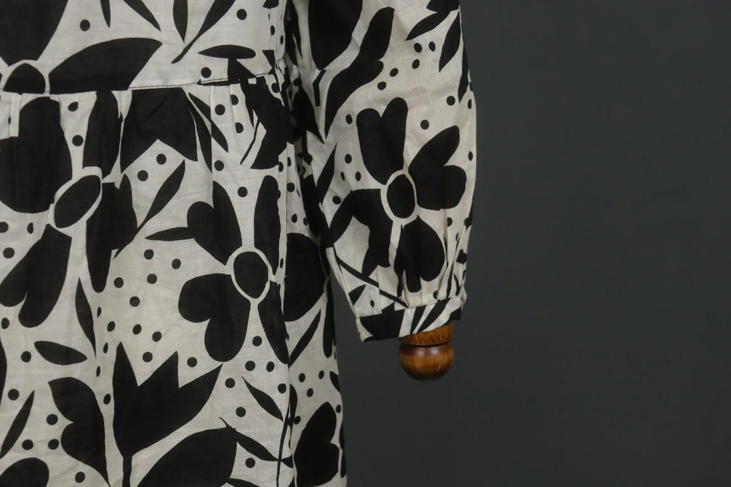 GUDRUN SJODEN White Black Floral Cotton Long Sleeve Button Front Blouse Top Sz S