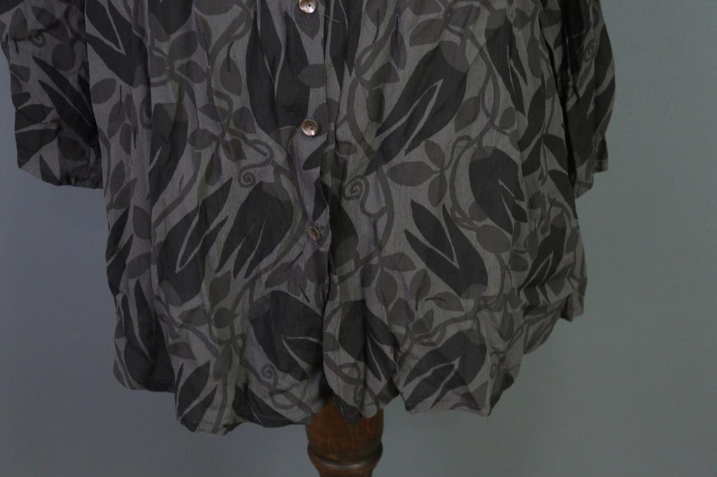 GUDRUN SJODEN Gray Black Leaf Print 100%Viscose Button Front Sheath Dress – Size L