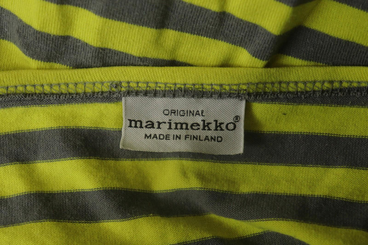 MARIMEKKO Original Yellow Gray Striped 100% Cotton 3/4 Sleeve Knit Top – Size L
