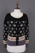 GUDRUN SJODEN Black Floral Wool Knit Cardigan Sweater – Size M