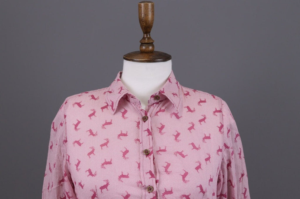 Emily Van Den Bergh Pink Deer Print Long Sleeve Blouse Shirt – Size 36 / S