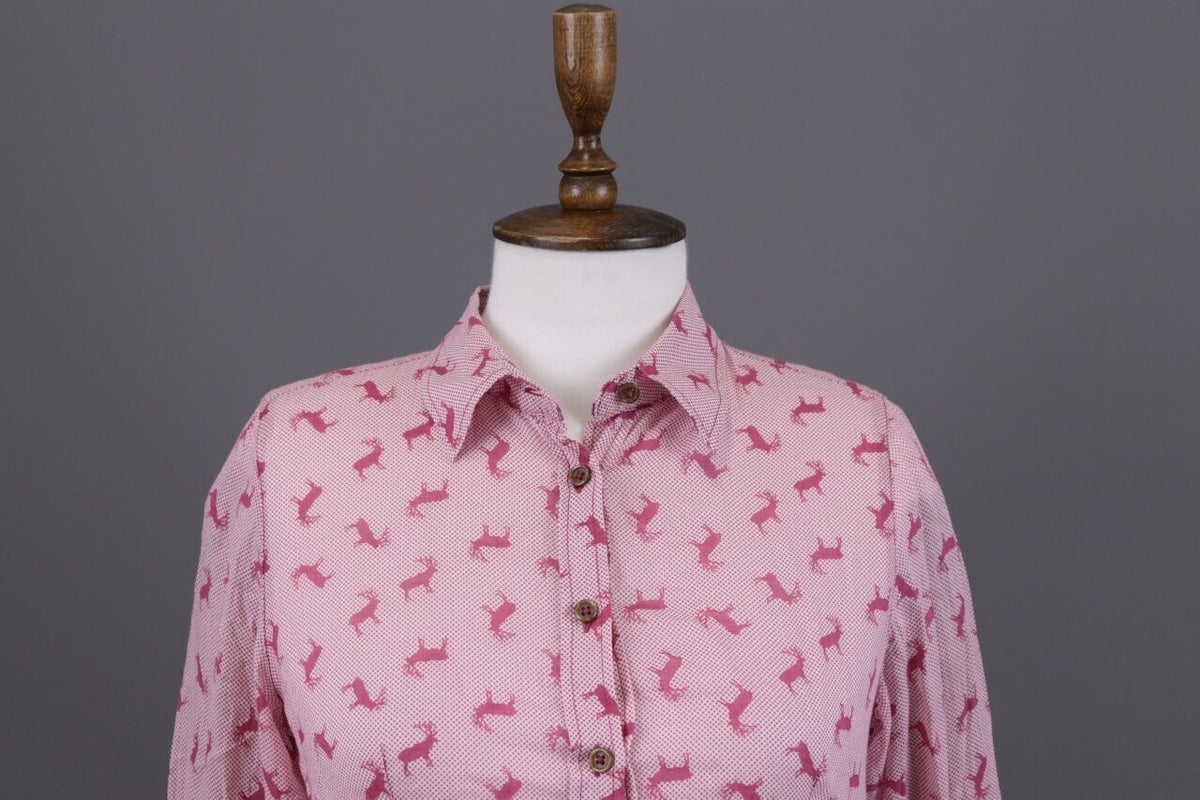Emily Van Den Bergh Pink Deer Print Long Sleeve Blouse Shirt – Size 36 / S